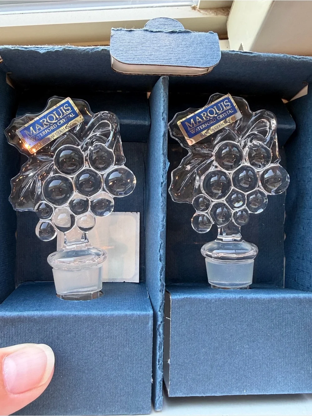Marquis by Waterford Crystal Grape Wine Stoppers Set 2 Vintage Box Germany